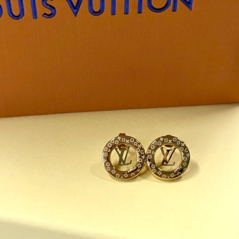 Genuine 18K Gold Plated 1/2 Inch LV Earrings Louis Designer Stamped